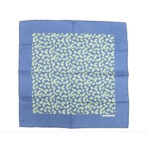 Blue Patterned Pocket Square with Light Green Motif - Unbranded